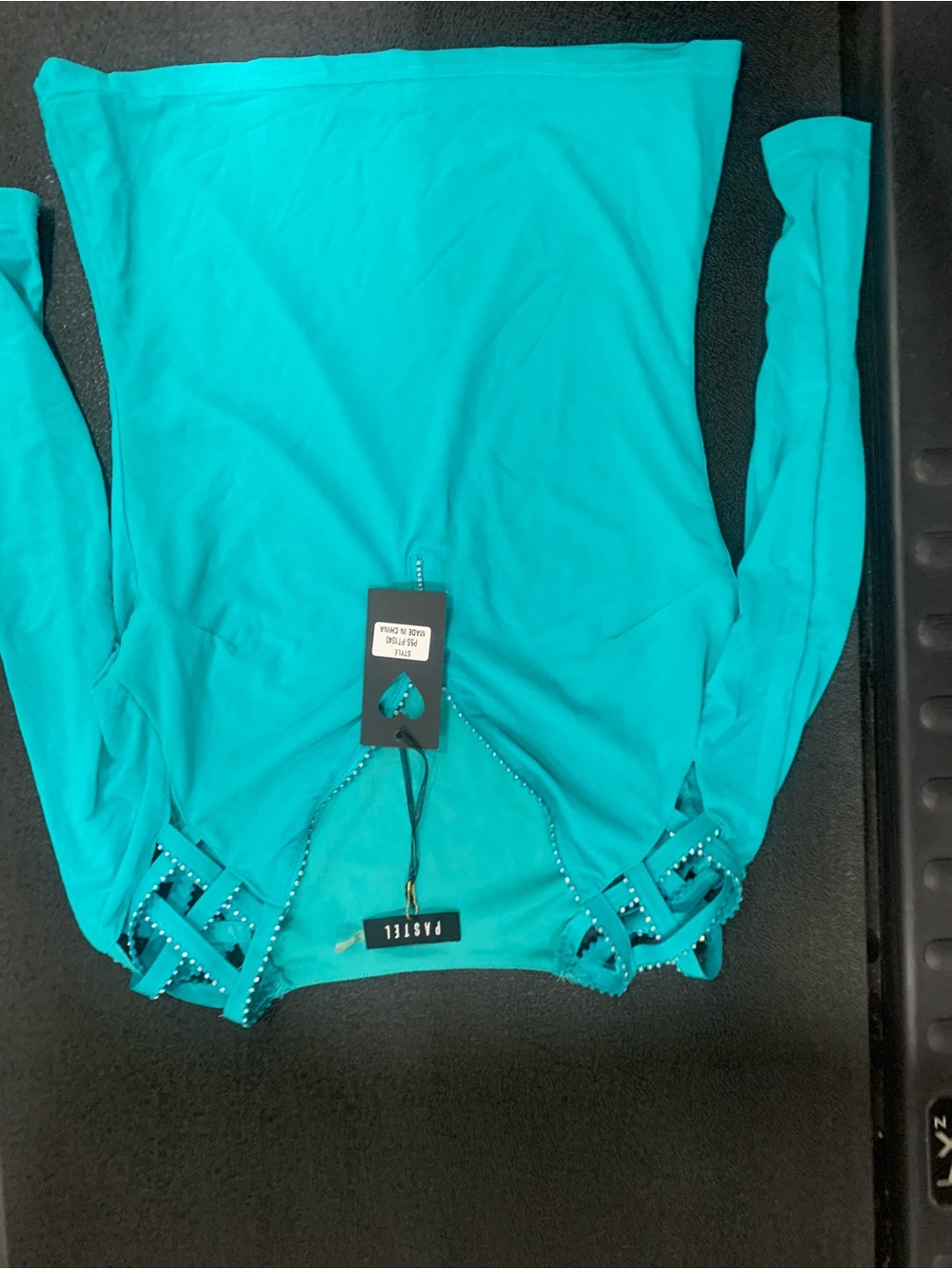Pastels Teal Long Sleeve Top with Studded Strap Accents